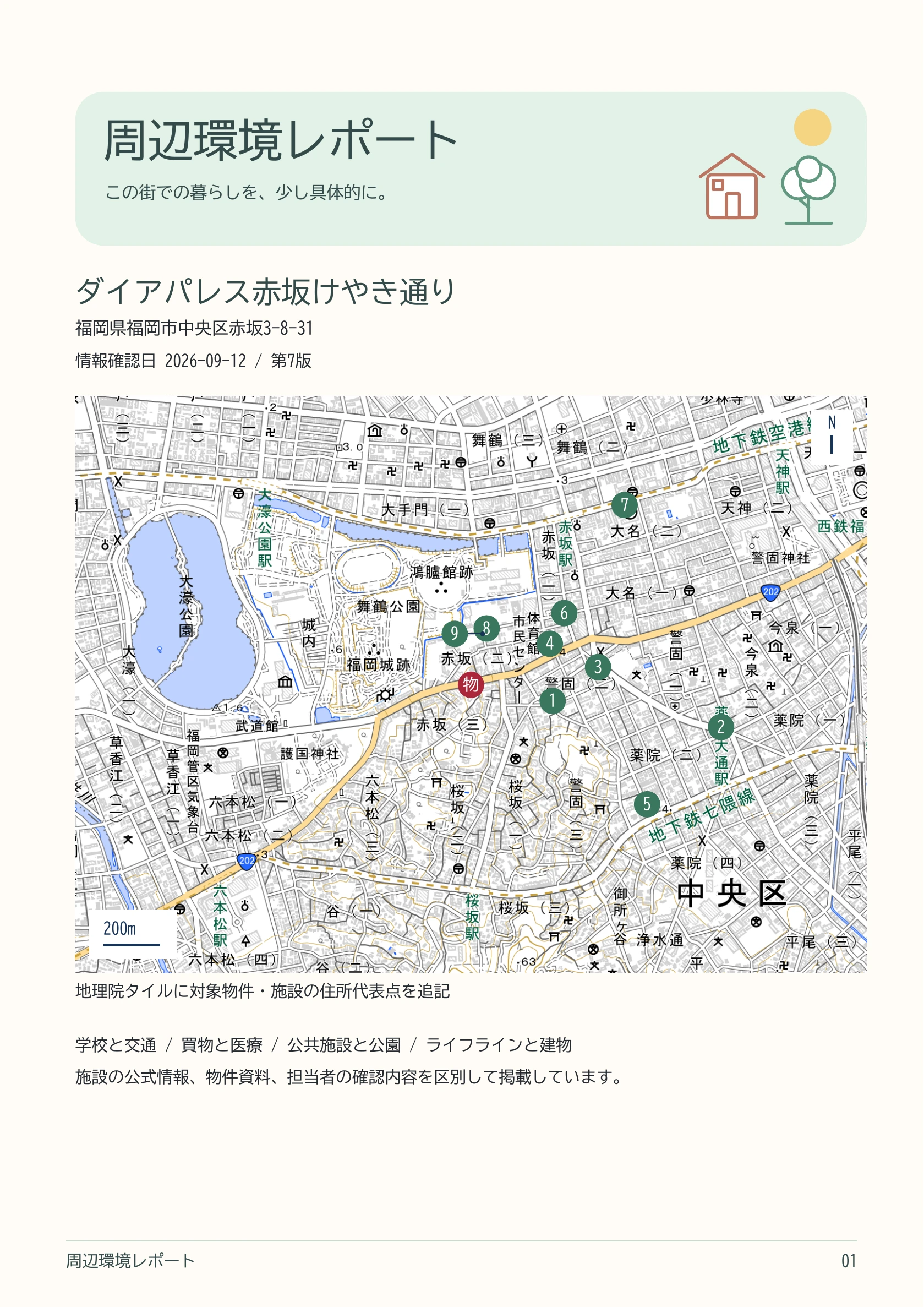 公開サンプルの表紙。ダイアパレス赤坂けやき通りと周辺施設の地図。